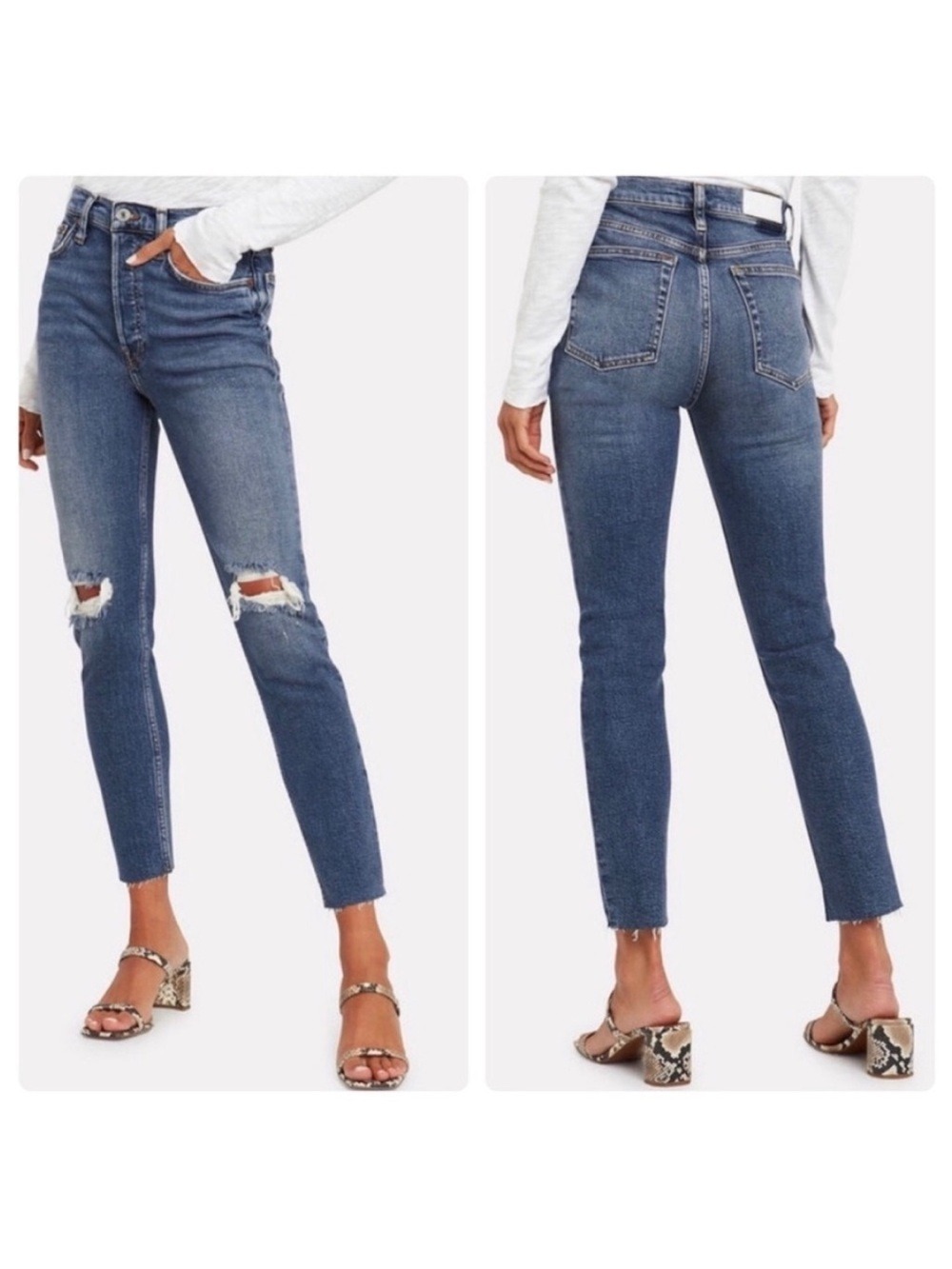 REDONE 90's High Rise Ankle Cropped Jeans in Dusk Destroy
